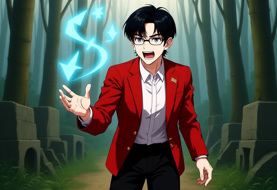 A character casting a glowing rune