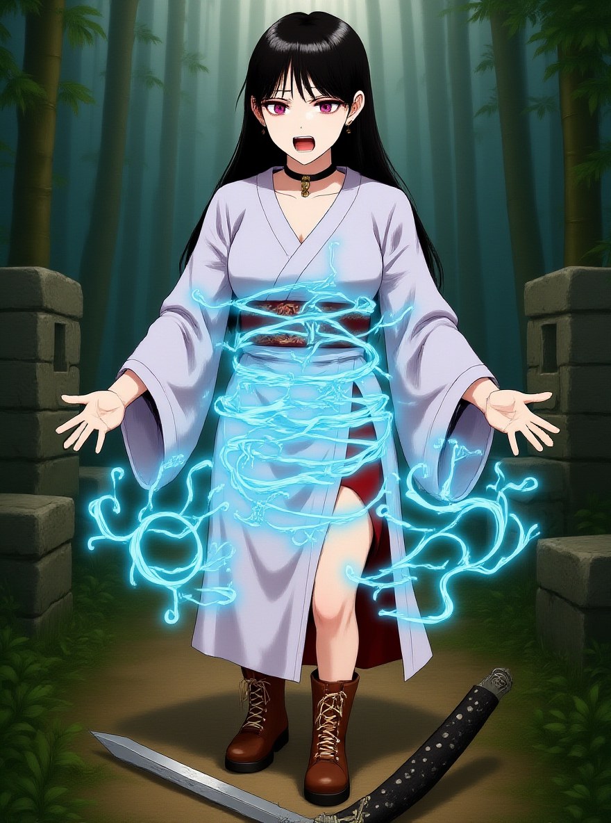 A character bound by glowing energy