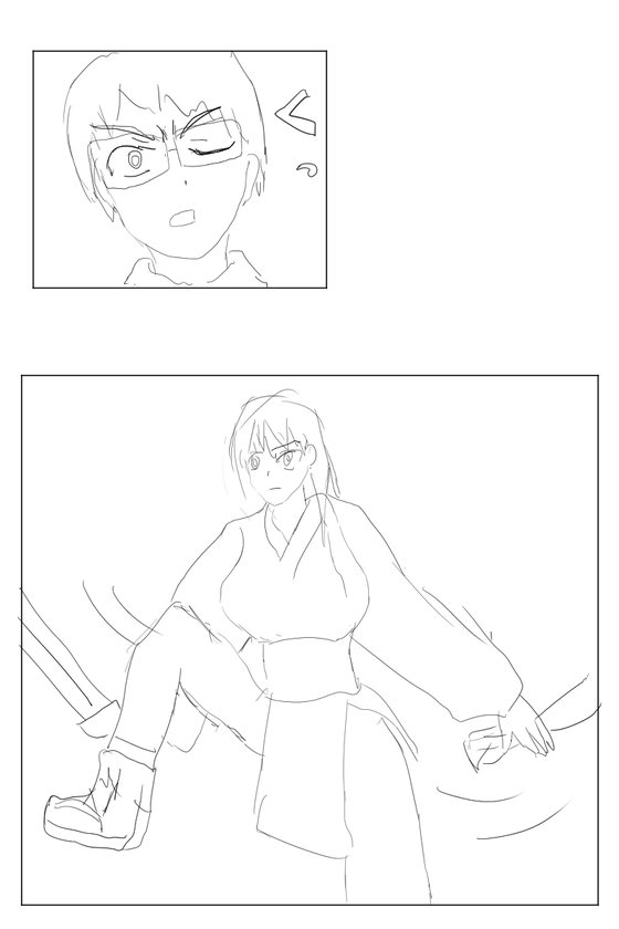 Hand-drawn storyboard, panels 5 and 6