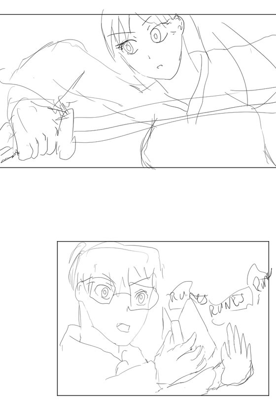 Hand-drawn storyboard, panels 7 and 8