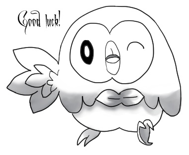 Rowlet saying Good Luck — illustration by Tobias Fong