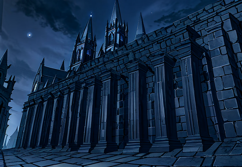 Dark gothic cathedral exterior at night — generated by this MCP server
