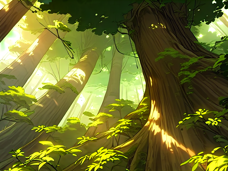 Jungle world — anime-style sunlit forest