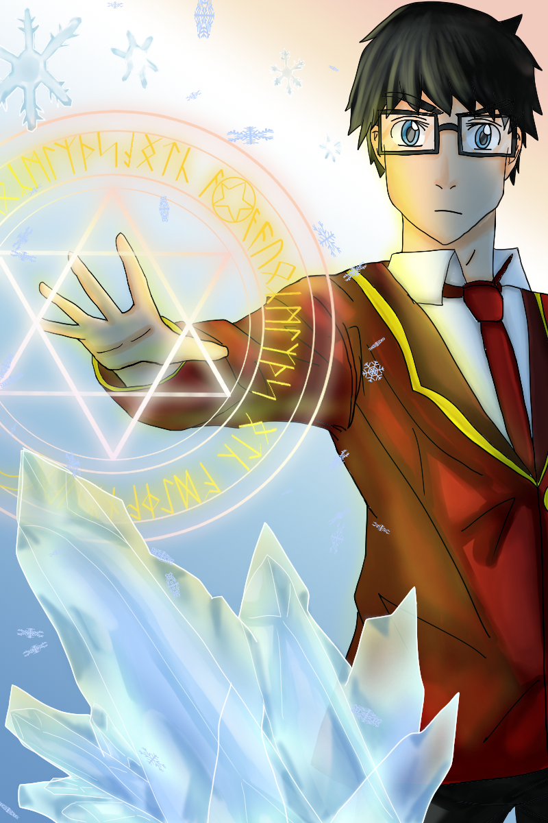 Trevor casting an ice magic circle