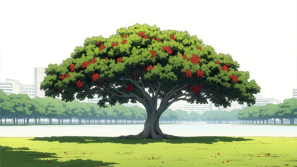 A manhwa-styled illustration of a flame of the forest