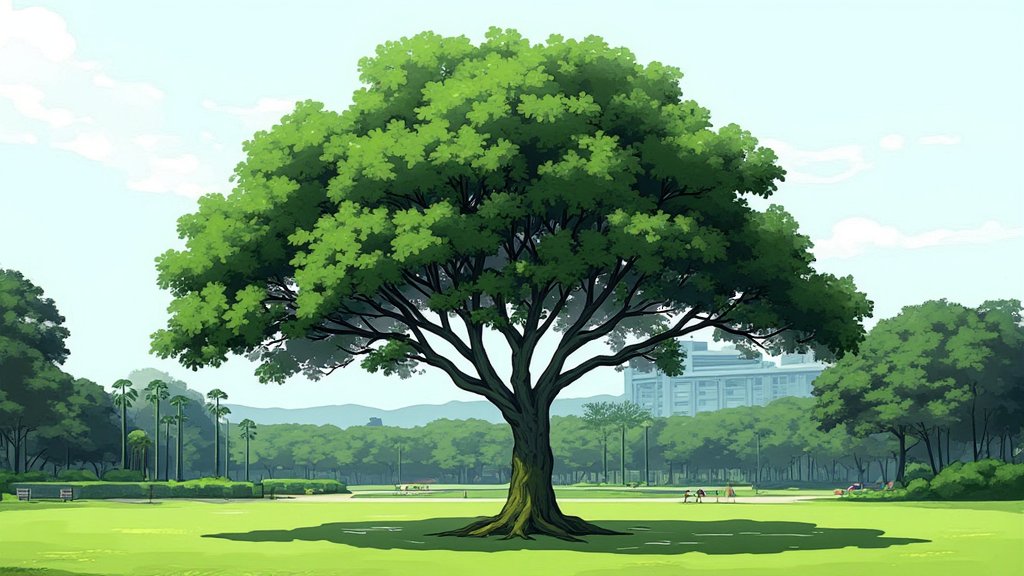 A manhwa-styled illustration of a rain tree