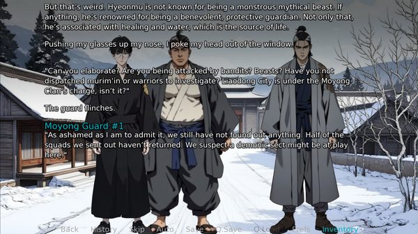 Jeon Jung Seong questioning two Moyong guards in the snow about missing squads